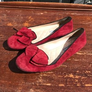 Prada - Dark Red Suede Bow Flats - Size 40